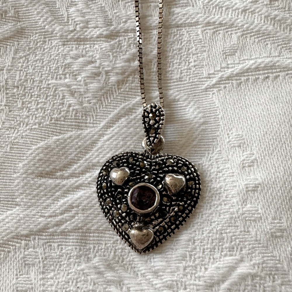 Marcasite .925 Heart with center Amethyst gemstone